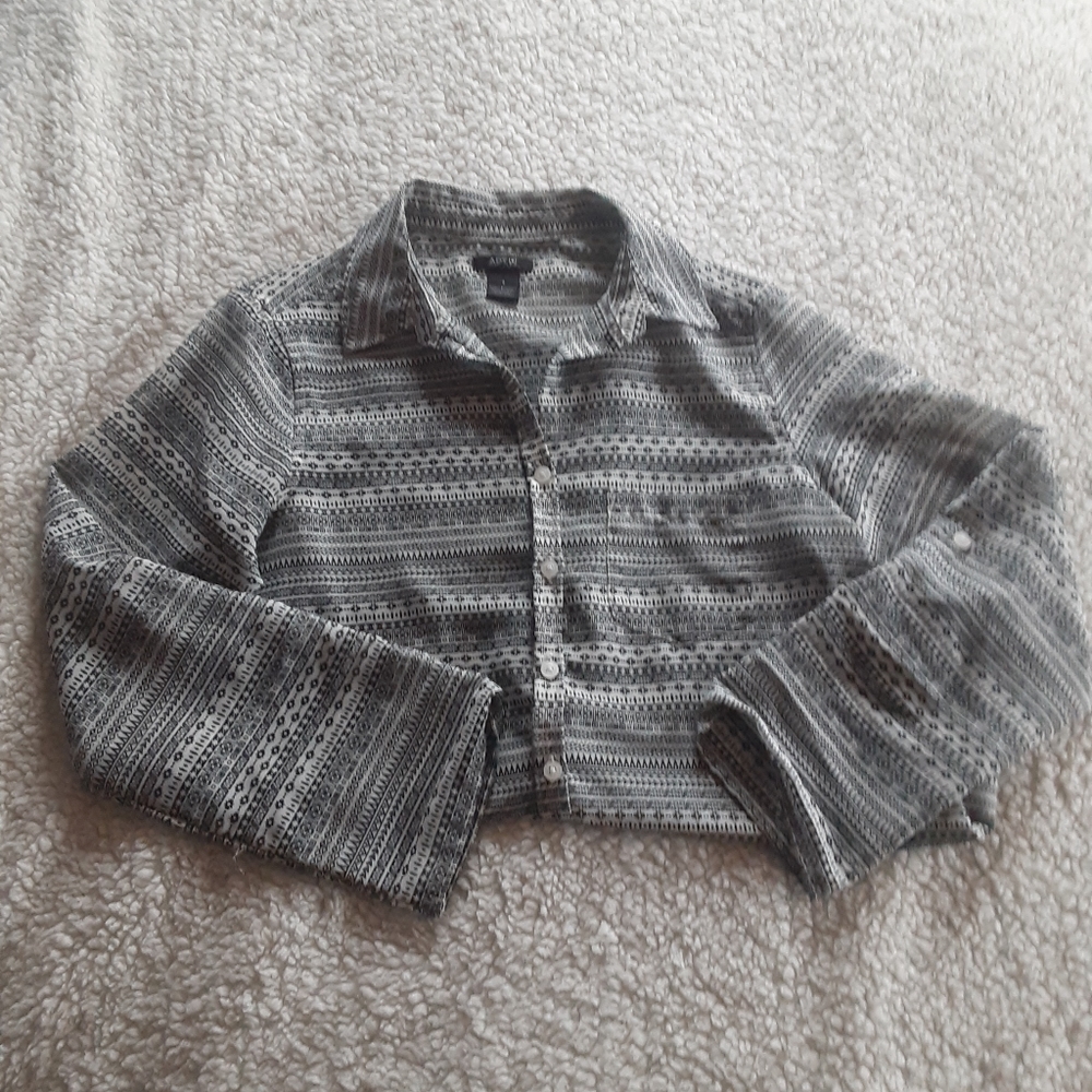 long sheer printed button-down